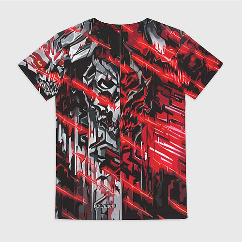 Женская футболка Железный череп и красные линии / 3D-принт – фото 2