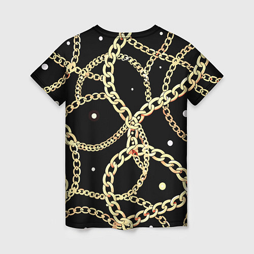 Женская футболка Золотые цепи на черном - ювелирные украшения патте / 3D-принт – фото 2