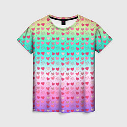Футболка женская Паттерн сердечки на разноцветном фоне, цвет: 3D-принт