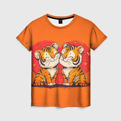 Женская футболка Влюбленные львы и сердечки