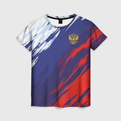 Женская футболка Россия Sport брызги красок триколор