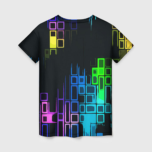 Женская футболка Разноцветные прямоугольники на чёрном фоне / 3D-принт – фото 2