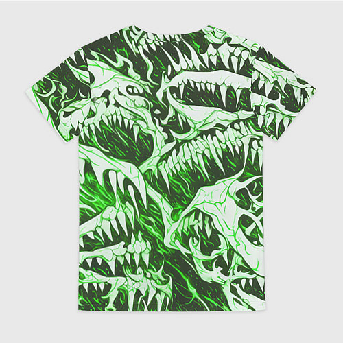 Женская футболка Белые клыки на зелёном фоне / 3D-принт – фото 2