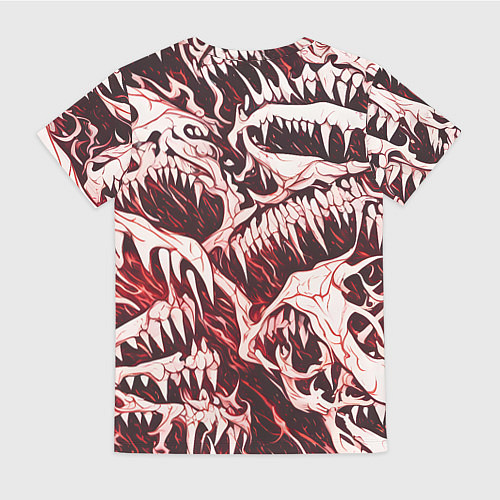 Женская футболка Белые клыки на красном фоне / 3D-принт – фото 2