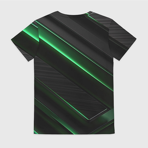 Женская футболка Зеленые яркие полосы черная абстракция / 3D-принт – фото 2
