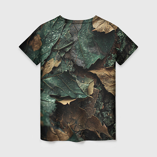Женская футболка Реалистичный камуфляж из листьев / 3D-принт – фото 2