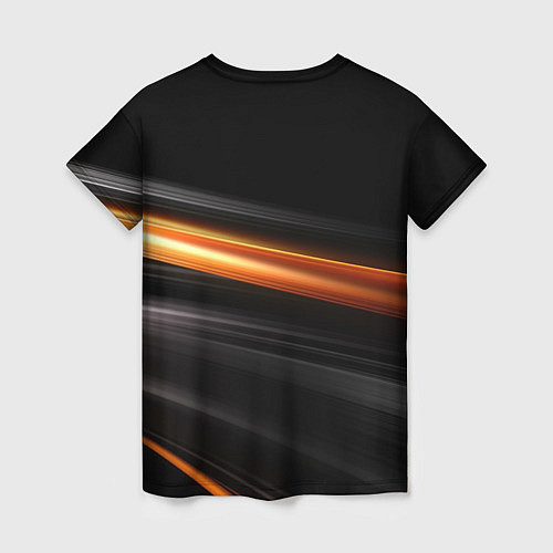 Женская футболка Оранжевая яркая полоса на черной абстракции / 3D-принт – фото 2