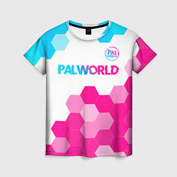 Женская футболка Palworld neon gradient style посередине