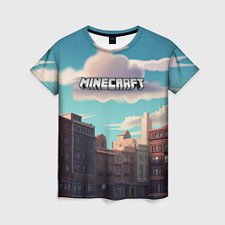 Футболка женская Minecraft город и лого, цвет: 3D-принт