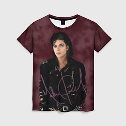 Женская футболка Michael Jackson на бордовом фоне