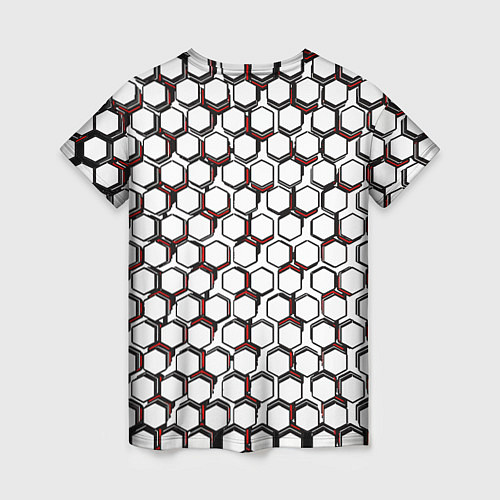 Женская футболка Киберпанк узор из шестиугольников красный / 3D-принт – фото 2