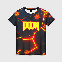 Футболка женская Doom плиты лого в огне, цвет: 3D-принт