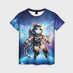 Футболка женская Кот космонавт в космосе, цвет: 3D-принт