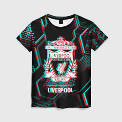 Футболка женская Liverpool FC в стиле glitch на темном фоне, цвет: 3D-принт