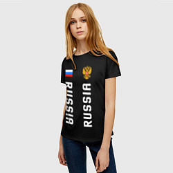 Футболка женская Россия три полоски на черном фоне, цвет: 3D-принт — фото 2