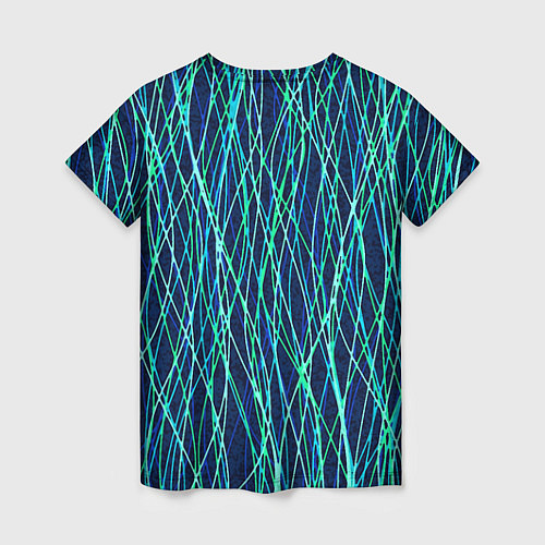 Женская футболка Тёмно-синий абстрактный неоновые линии / 3D-принт – фото 2