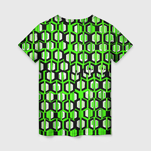 Женская футболка Техно узор из шестиугольников зелёный / 3D-принт – фото 2