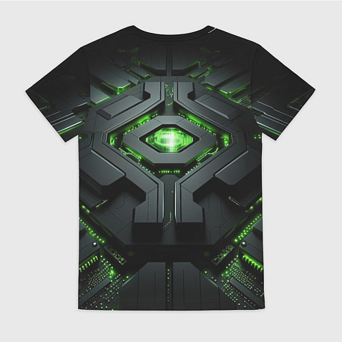 Женская футболка Объемная абстрактная яркая зеленая фигура на черно / 3D-принт – фото 2