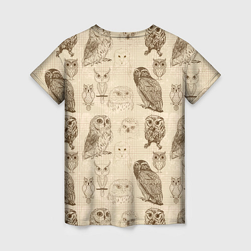 Женская футболка Эскизы сов тетрадный лист в клетку / 3D-принт – фото 2