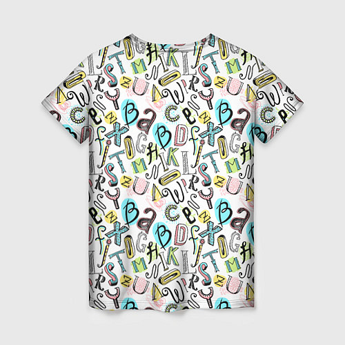 Женская футболка Цветные каракули буквы алфавита / 3D-принт – фото 2