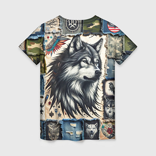 Женская футболка Волк на дениме Пэчворк / 3D-принт – фото 2