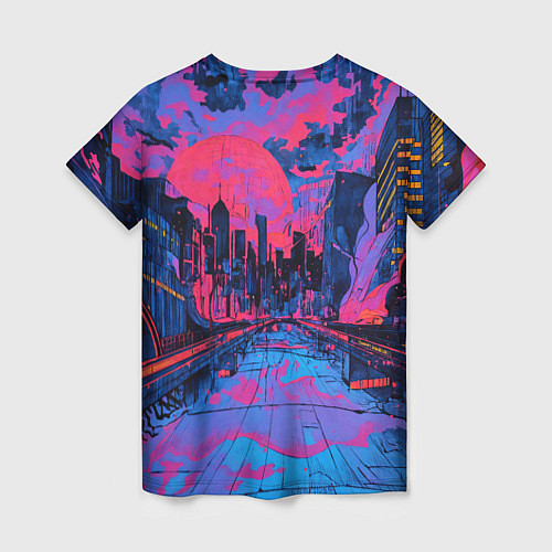 Женская футболка Город в психоделических цветах / 3D-принт – фото 2