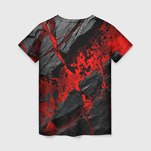 Женская футболка Красные разломы черных камней / 3D-принт – фото 2