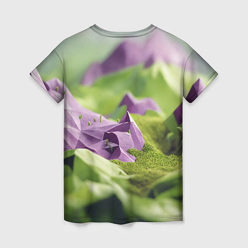 Женская футболка Геометрический пейзаж фиолетовый и зеленый / 3D-принт – фото 2