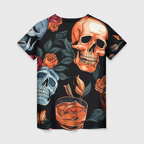 Женская футболка Кусты черепов с розами и пионами / 3D-принт – фото 2