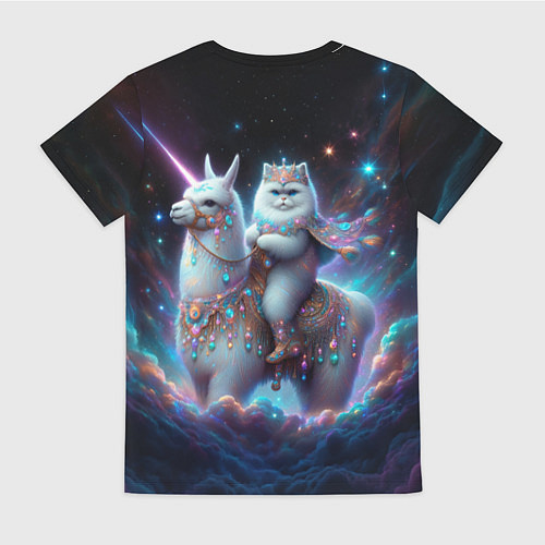 Женская футболка Персидский кот верхом на альпаке / 3D-принт – фото 2