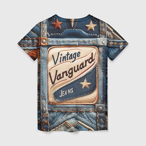 Женская футболка Vintage vanguard jeans - patchwork / 3D-принт – фото 2