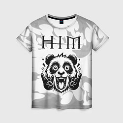 Женская футболка HIM рок панда на светлом фоне