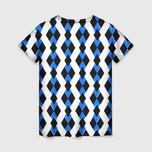 Женская футболка Чёрные и синие ромбы на белом фоне / 3D-принт – фото 2