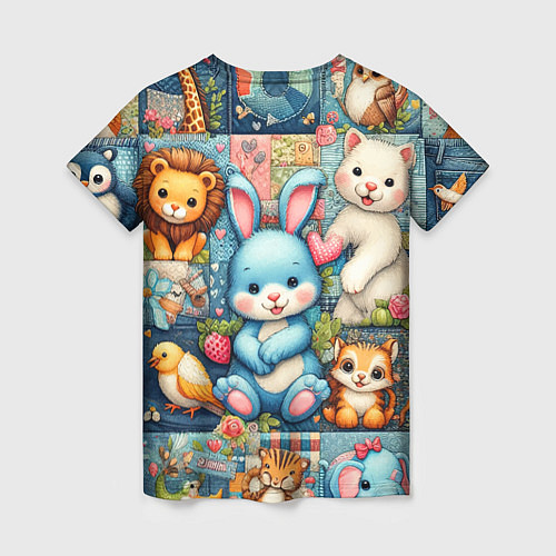 Женская футболка Funny hare and his friends - patchwork / 3D-принт – фото 2