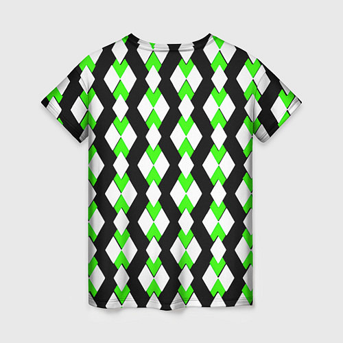 Женская футболка Зелёные и белые ромбы на чёрном фоне / 3D-принт – фото 2