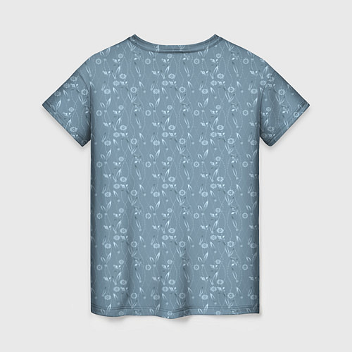 Женская футболка Серо-голубой цветочный однотонный узор / 3D-принт – фото 2