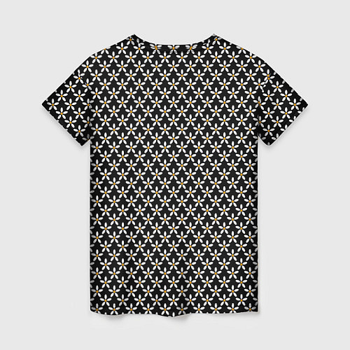 Женская футболка Цветочный чёрный в белый цветочек / 3D-принт – фото 2