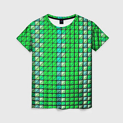 Футболка женская Зелёные плитки и чёрная обводка, цвет: 3D-принт