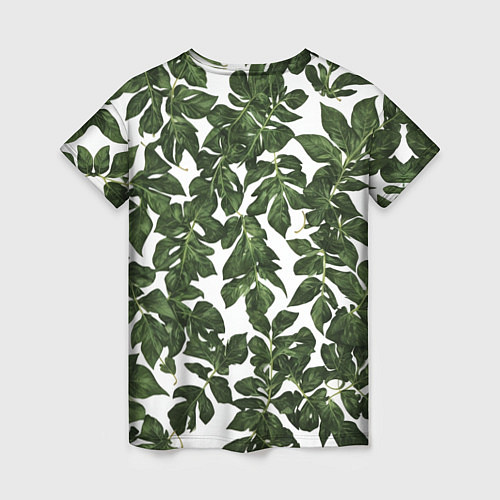 Женская футболка Зеленые листочки на белом фоне / 3D-принт – фото 2