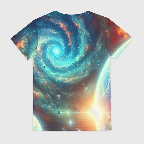 Женская футболка Неоновая далёкая галактика - нейросеть / 3D-принт – фото 2