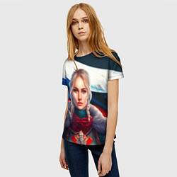 Футболка женская Блондинка с косами - флаг России, цвет: 3D-принт — фото 2