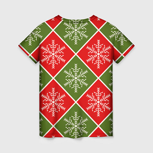Женская футболка Рождественский паттерн со снежинками в ромбах / 3D-принт – фото 2