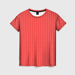 Футболка женская Красный в белые маленькие полоски, цвет: 3D-принт