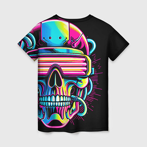 Женская футболка Cyber skull - ai art neon / 3D-принт – фото 2