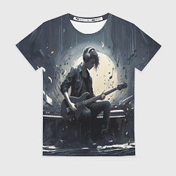 Женская футболка Играющий на гитаре в свете Луны музыкант