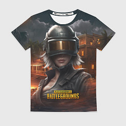 Футболка женская PUBG девушка в шлеме, цвет: 3D-принт