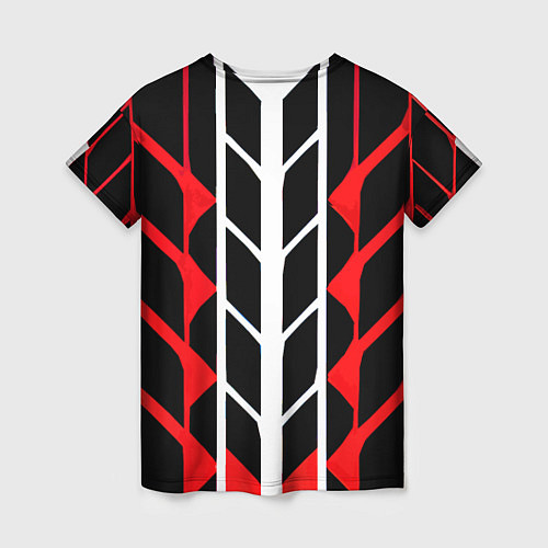 Женская футболка White and red lines on a black background / 3D-принт – фото 2
