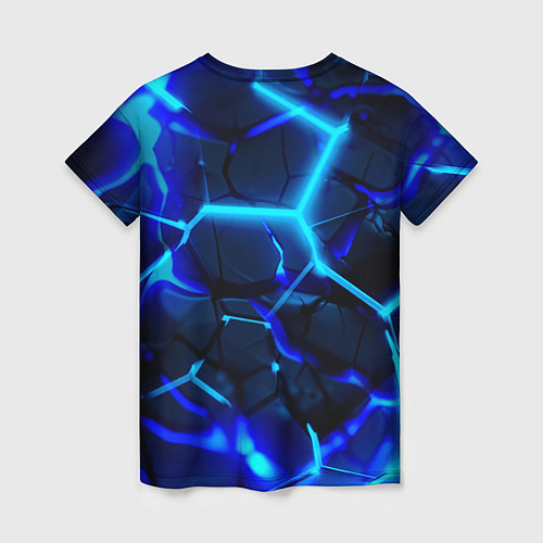 Женская футболка Яркие голубые неоновые плиты в разломе / 3D-принт – фото 2