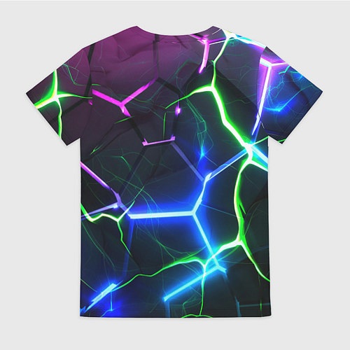 Женская футболка Микс из разломленных плит и неоновое свечения / 3D-принт – фото 2
