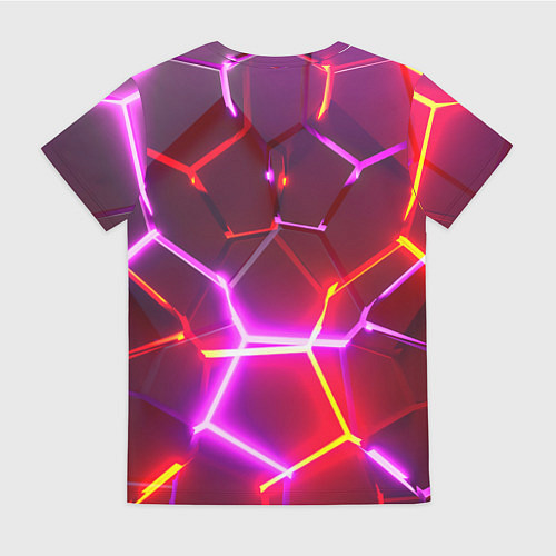 Женская футболка Красные плиты с фиолетовым свечением / 3D-принт – фото 2